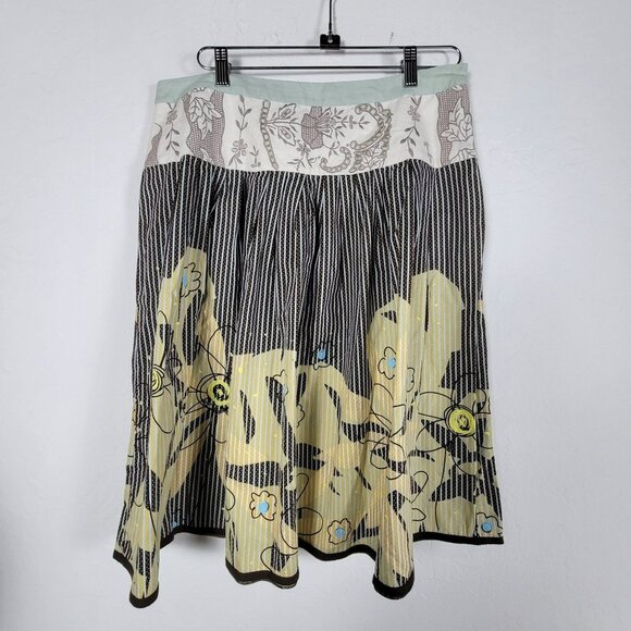 Cabi Women's Treasure Floral Striped Embroidered Mini A-Line Skirt Brown 12 NWT